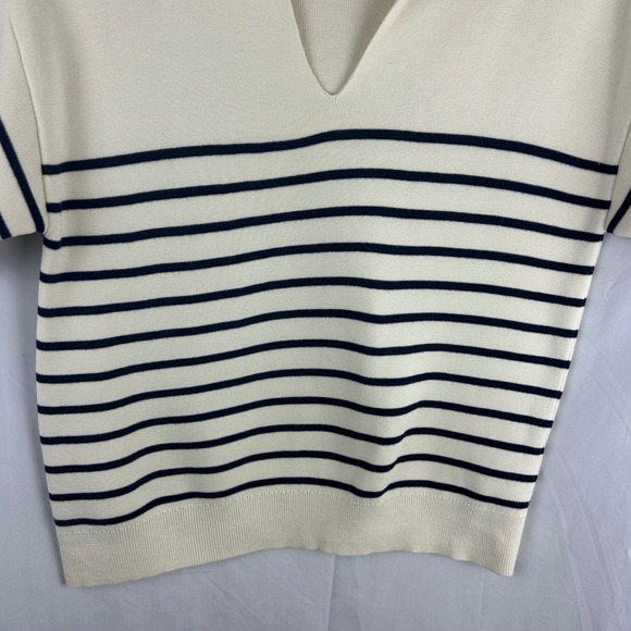 & Other Stories Paris Atelier Breton Stripe Polo Sweater Ivory Navy Small - Picture 4 of 6